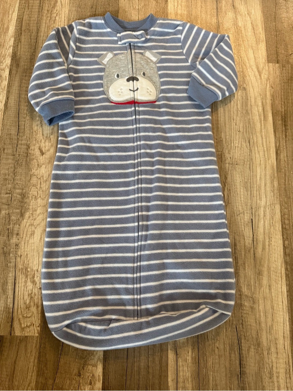 Carter's Blue and White Striped Fleece Sleep Sack with Puppy 0-9 months